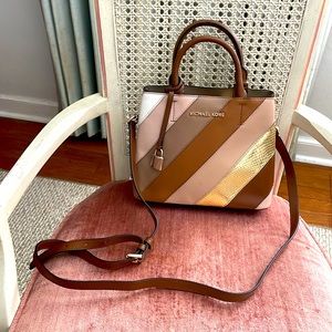 Michael Kors. Small tan and multi-colored purse.